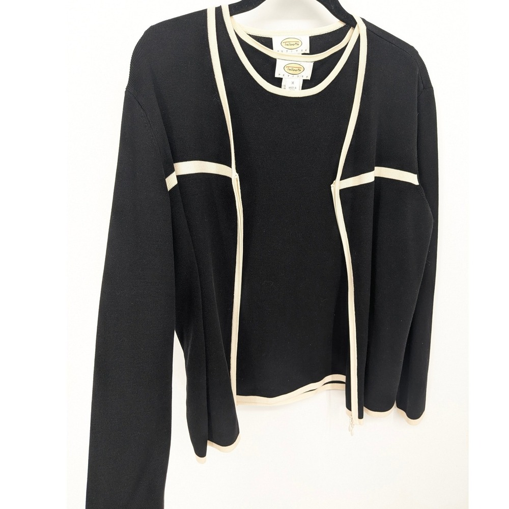 Talbots Vintage Silk Blend Sweater‎ Set Womens Petite Medium Black Two Piece